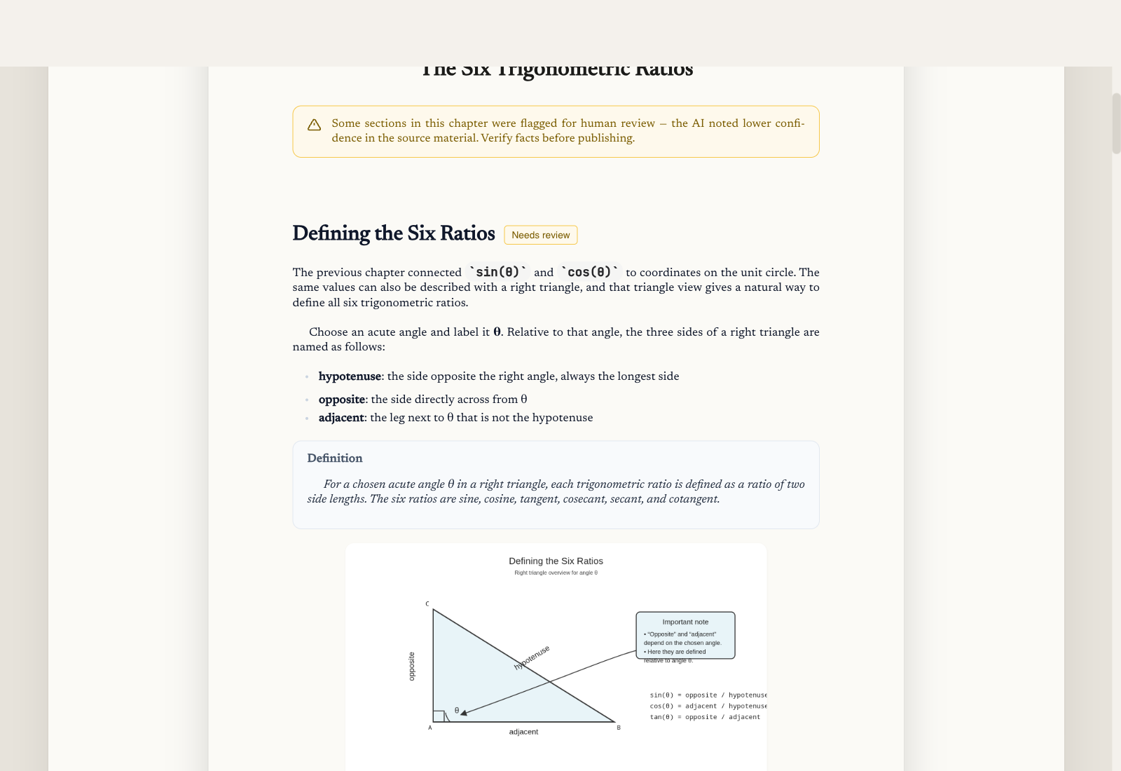 Trigonometry · Defining the Six Ratios